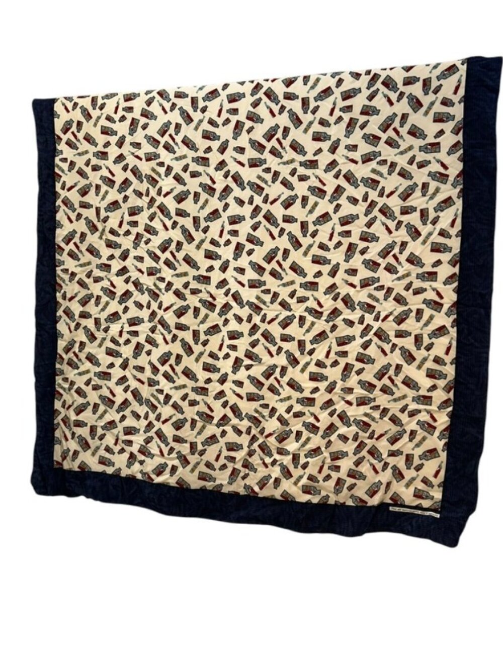 100% Silk hand rolled sewn BOTTLES print navy blue scarf